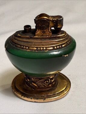 Rare Vintage Robson Leona Green and Brass Table Lighter over 80 years old empty